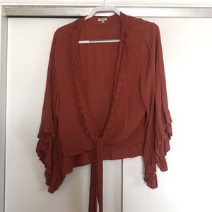Burnt orange short tied kimono